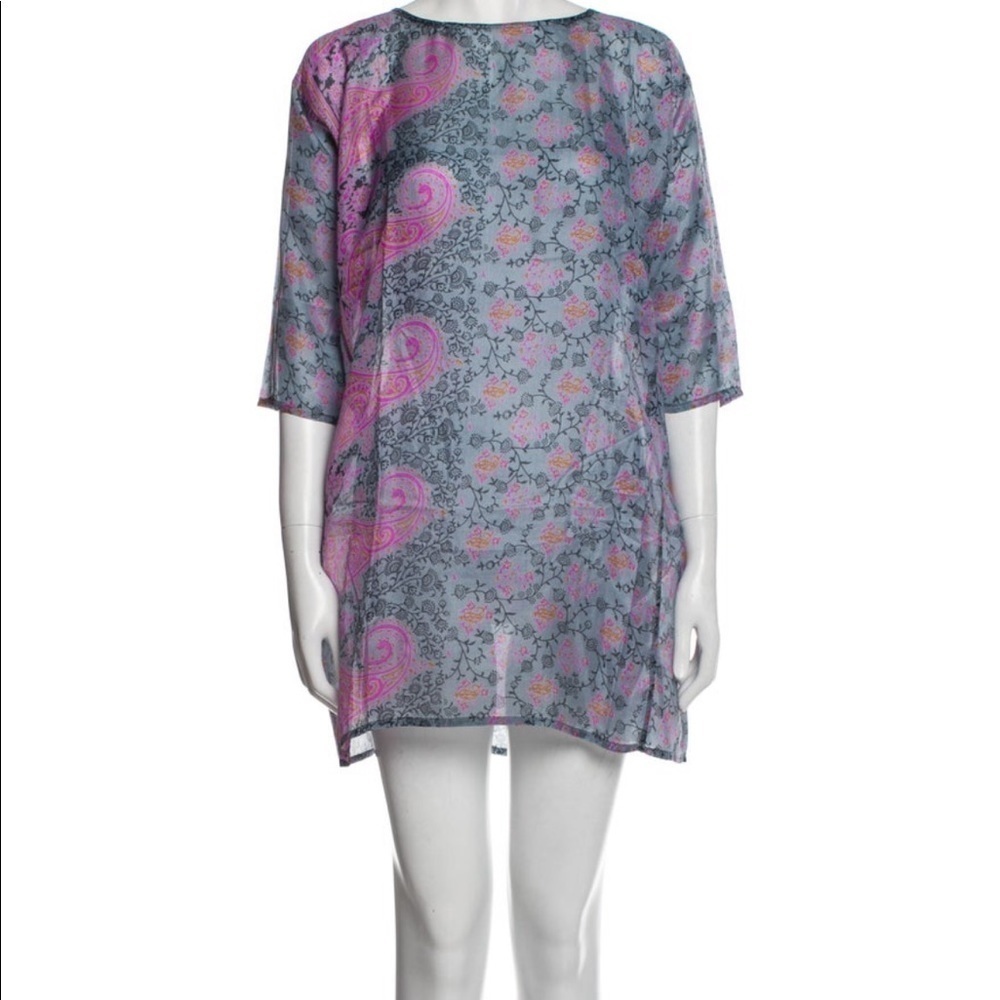 Matta NY Grey pink floral Paisley printed silk tunic XS
